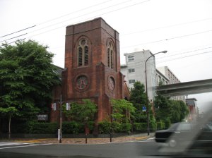 church on the same block as hotel